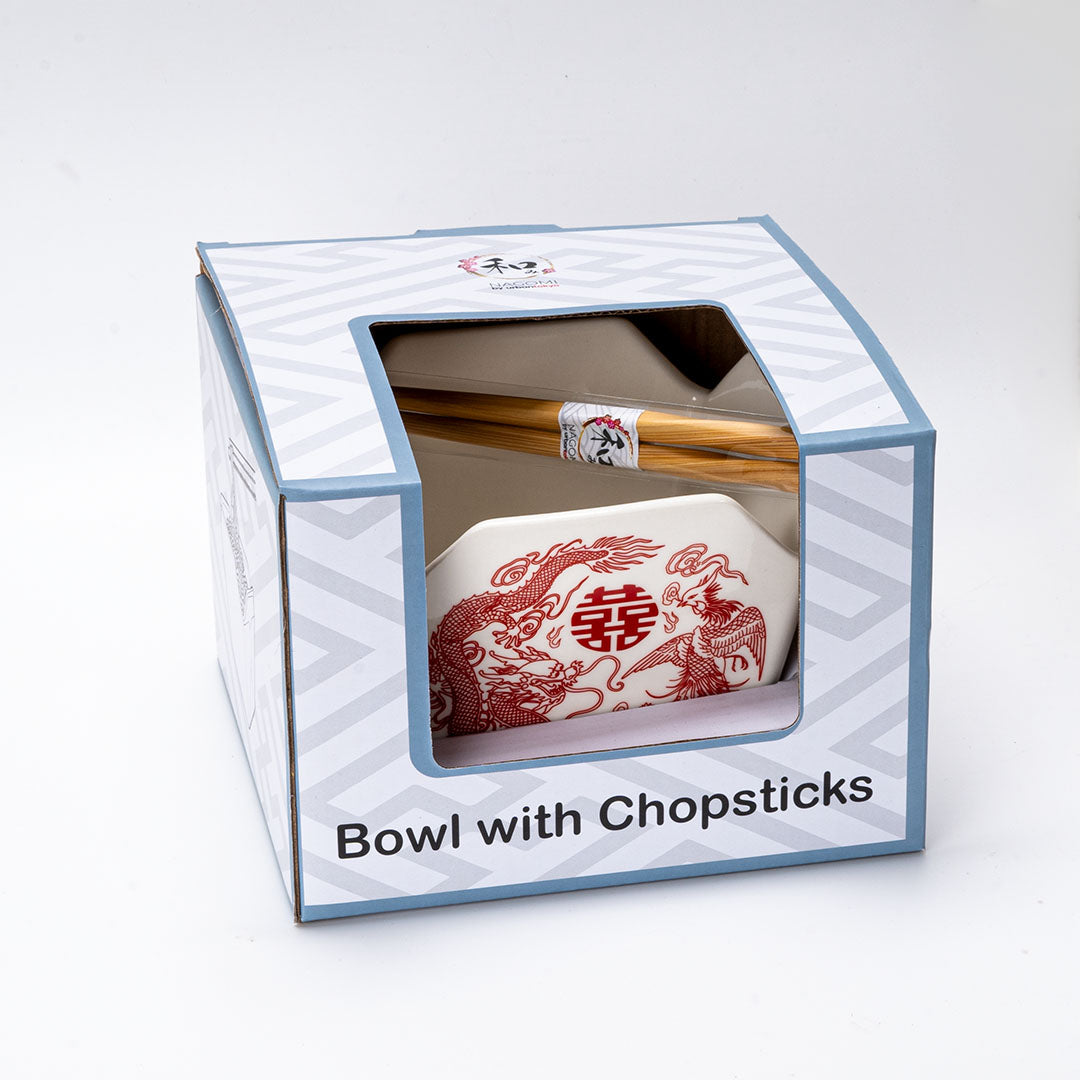 Dragon And Phoenix Feng Shui Takeout To Go Box Serving Bowl With Chopsticks Set