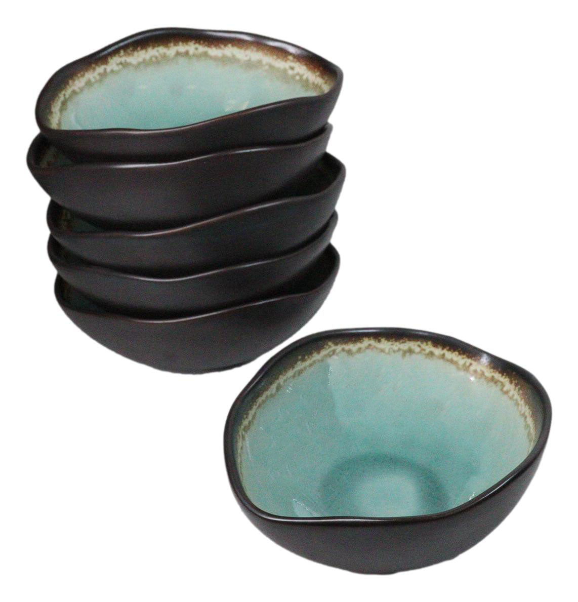 Pack Of 6 Green Crackle Midori Kannyu Wavy Round Condiment Sauce Dishes 2oz