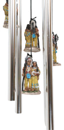 Western Indian Chief With Roach Next To Chieftess And Baby Family Wind Chime