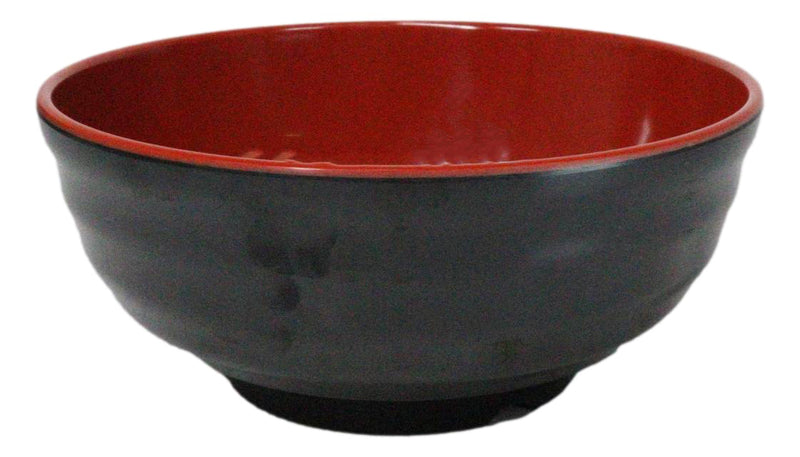 Set Of 6 Red And Black Round Ridged Body Soup Salad Rice Melamine Bowls 8"D