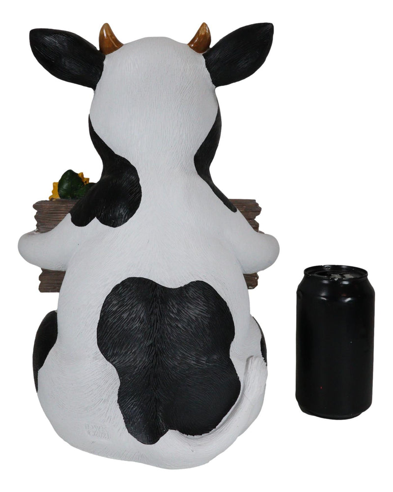 Sunflower Country Side Whimsical Holstein Cow With Welcome Sign Statue 13"Tall