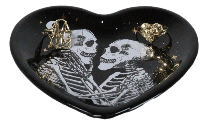 Gothic Day Of The Dead Love Never Dies Skeleton Couple Heart Trinket Dish Decor