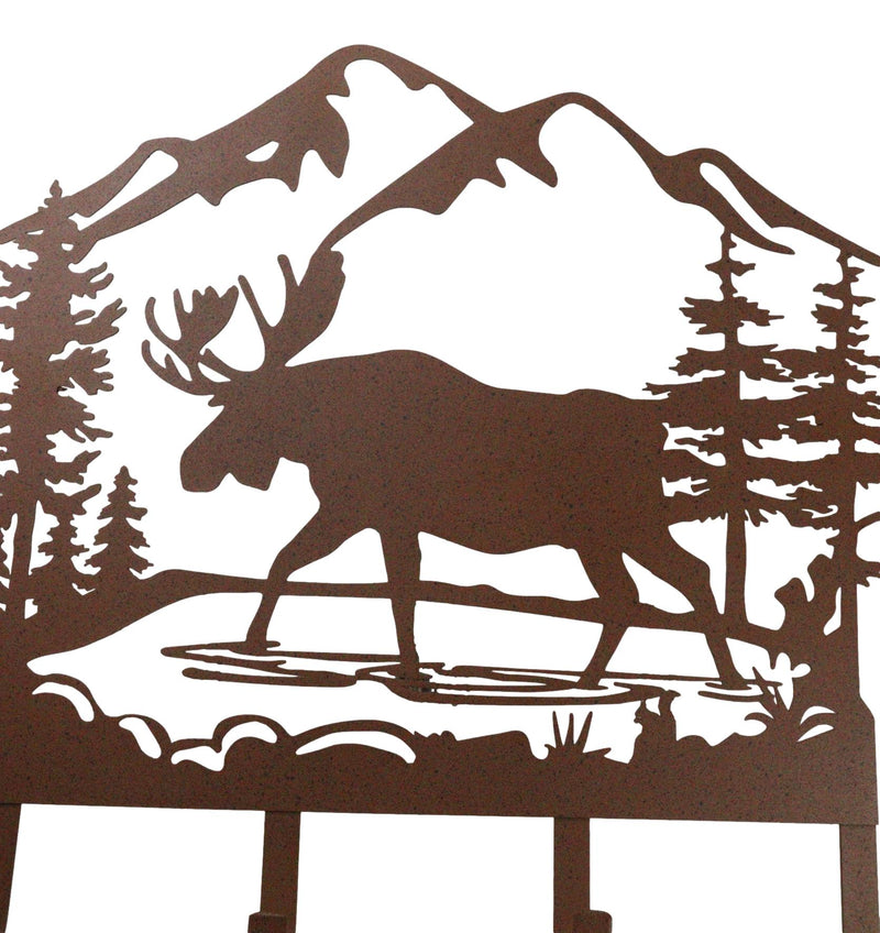 Rustic Western Moose Deer By Pine Forest Mountain 4-Peg Wooden Wall Hooks Plaque