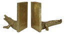 Nautical Marine Faux Gold Crocodile Alligator Head And Tail Bookends Pair Set