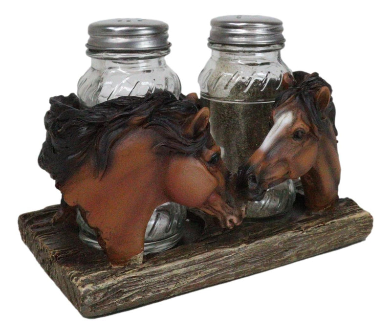 Western Wild At Heart Double Brown Chestnut Horses Salt Pepper Shakers Holder