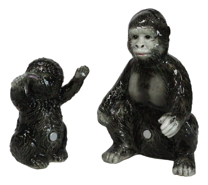 Jungle Rainforest Wildlife Gorilla Ape And Baby Ceramic Salt And Pepper Shakers