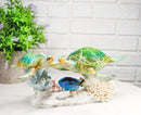 Green Sea Turtles Family Swimming By Coral Reef Sea Anemone Blue Fish Figurine
