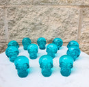 Set Of 12 Blue Translucent Witching Hour Gazing Skull Miniature Figurines 2.5"L