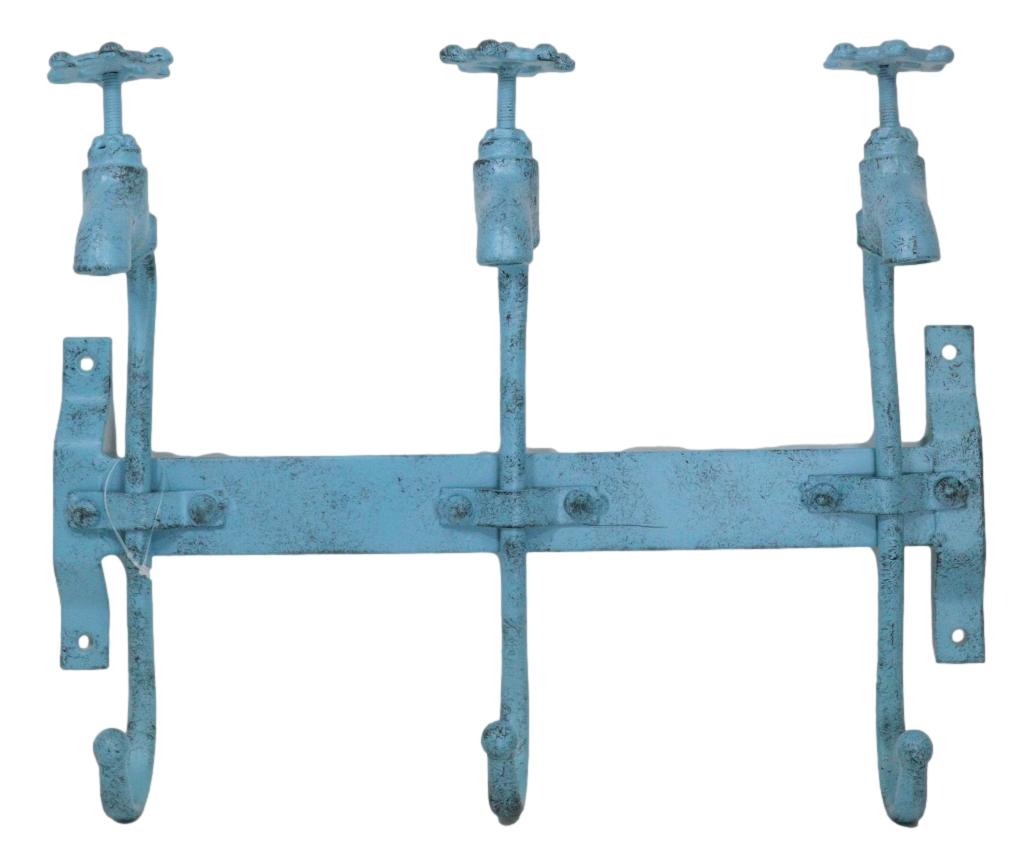 Cast Iron Vintage Rustic Blue Farmhouse Sink Faucet Spigot Triple Wall Hooks