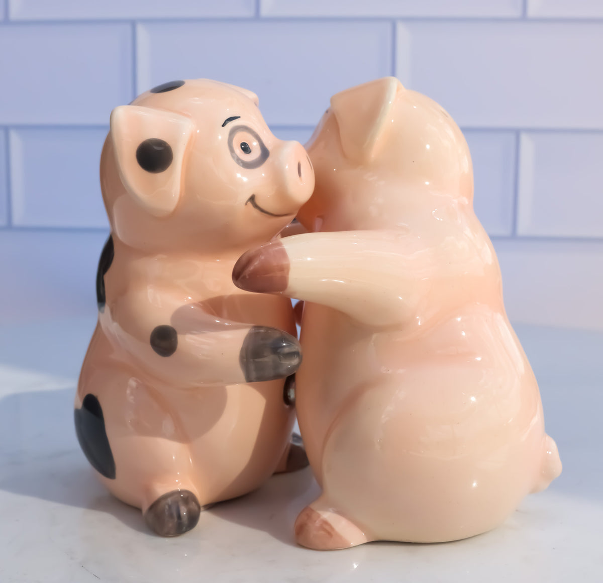 Ebros Ceramic Farm Love Babe Porky Pigs Couple Dancing Salt And Pepper Shakers Set