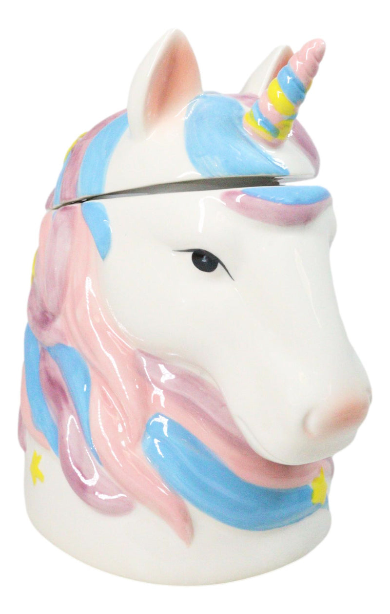 Sacred Purity White Unicorn With Rainbow Mane Horn Ceramic Cookie Jar Figurine