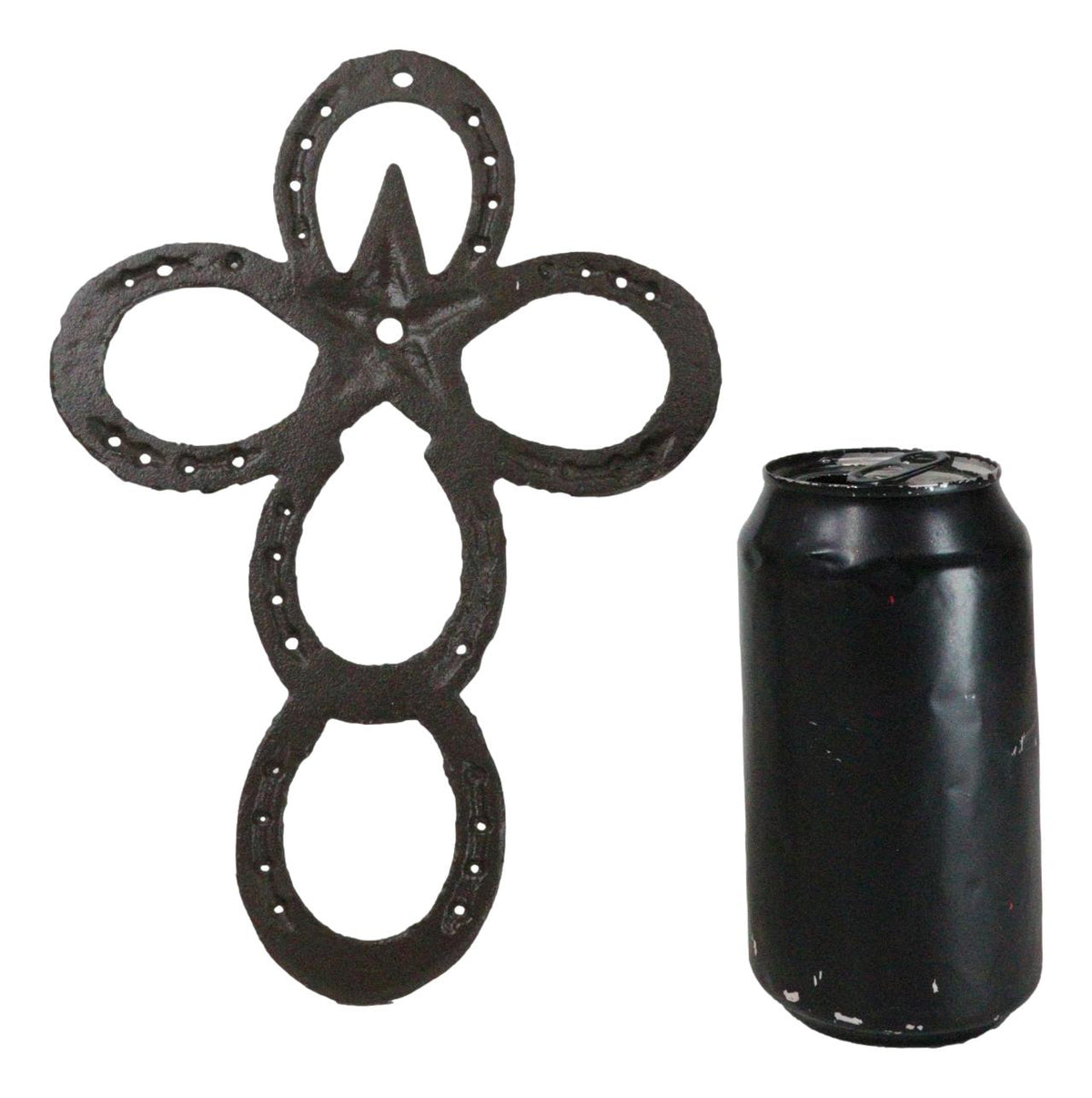 Set Of 2 Cast Iron Rustic Western Horseshoes And Lone Star Christian Wall Cross - Ebros Gift