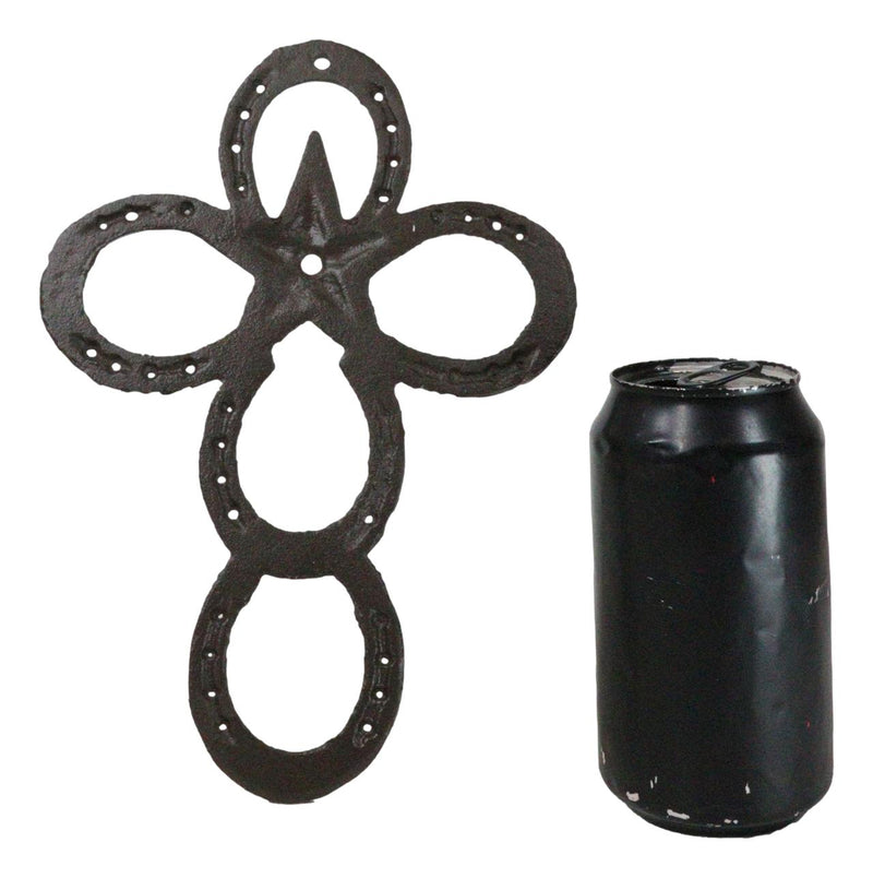 Set Of 2 Cast Iron Rustic Western Horseshoes And Lone Star Christian Wall Cross