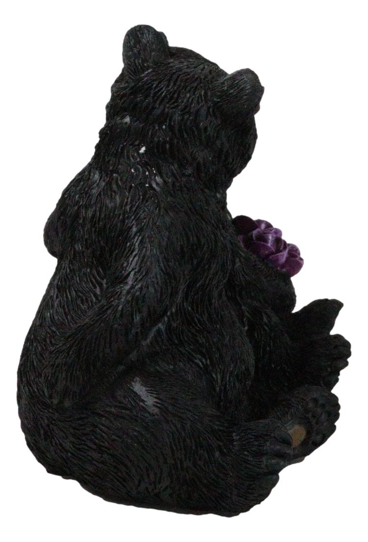 Rustic Forest Whimsical Cuddling Black Bear Couple with Flower Bouquet Figurine