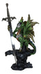 Green Knight Armored Rune Dragon With Gothic Skull Sword Letter Opener Figurine