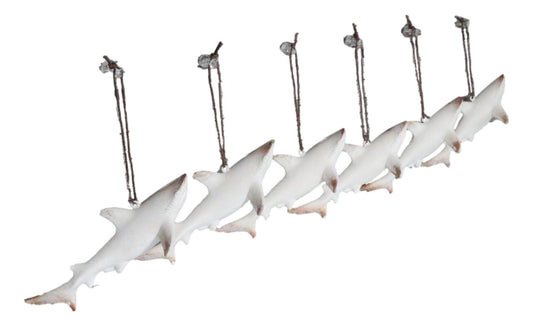 Set Of 6 Antique White Sharks Ocean Marine Wall Hanging Decor Tree Ornaments