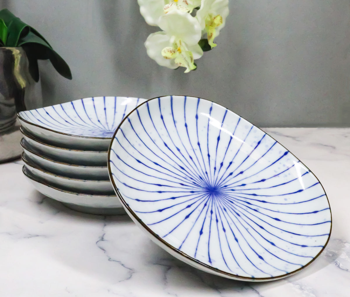 Pack Of 6 Fubuki Tokusa Made In Japan Round Flair Appetizer Shallow Bowls Plates