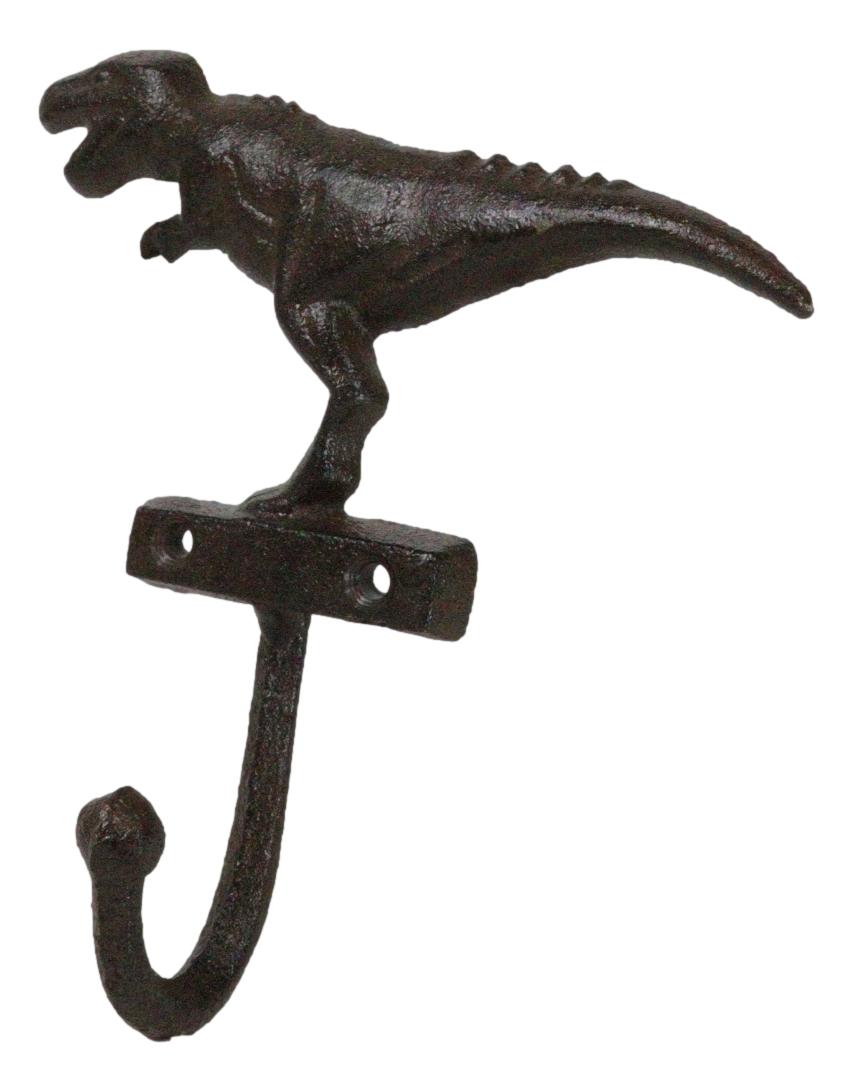 Pack Of 3 Cast Iron Rustic Jurassic T-Rex Dinosaur Wall Hook Key Leash Holders