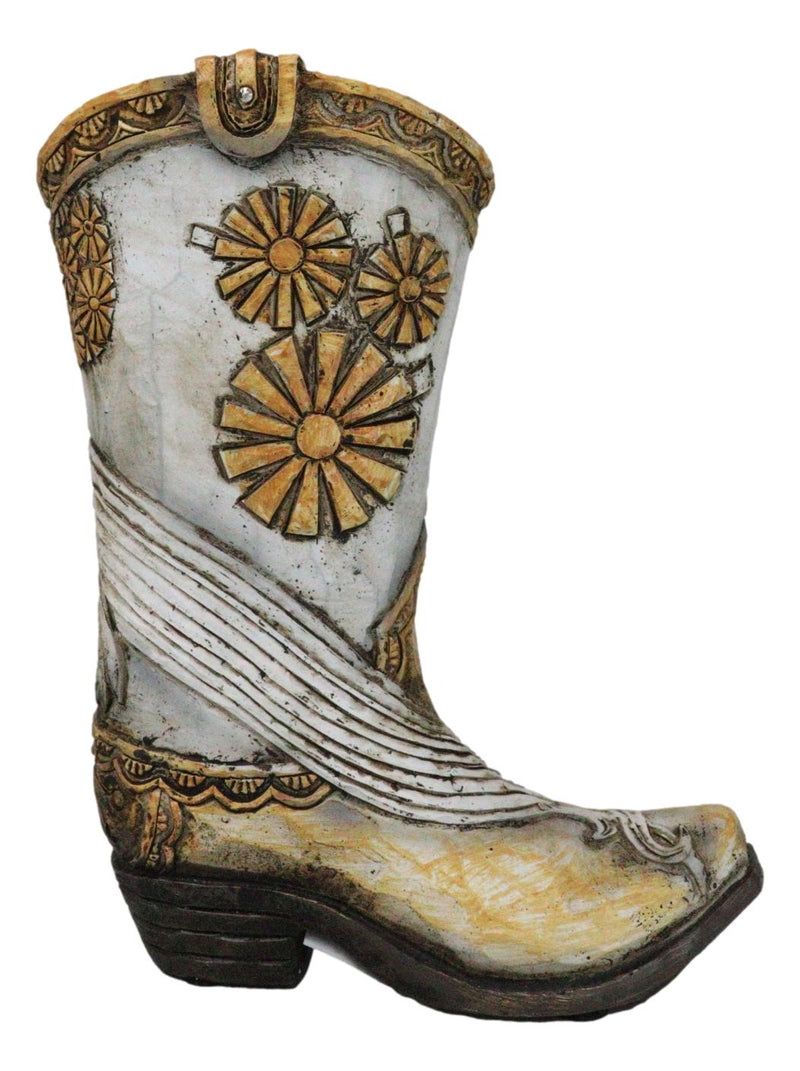 Rustic Country Rooster With Floral Blossoms Spring Time Cowboy Boot Money Bank