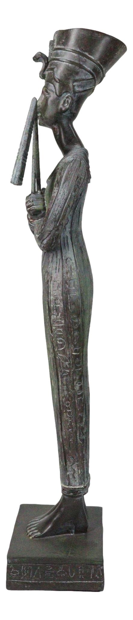 Egyptian Queen Nefertiti With Nemes Crook and Flail Statue With Base 20"H