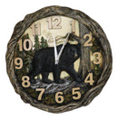 Rustic Cozy Woodland Pines Black Bear Forest Faux Wood Look Wall Clock Decor