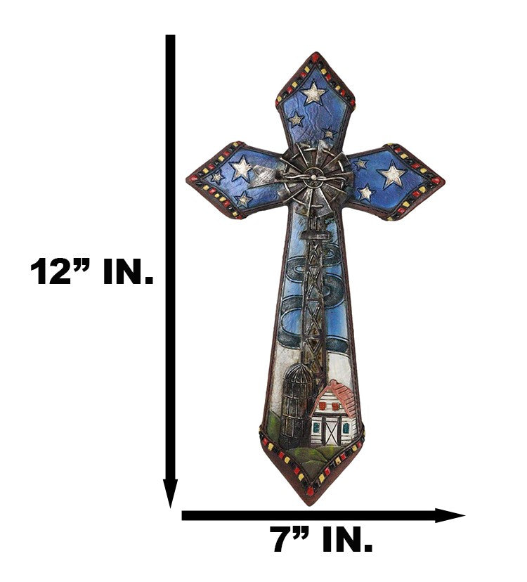 Rustic Country Windmill By Cottage Barn Home With Starry Night Skies Wall Cross