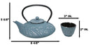 Royal Blue Ocean Sea Waves Tetsubin 27oz Cast Iron Tea Pot With 4 Cups Set