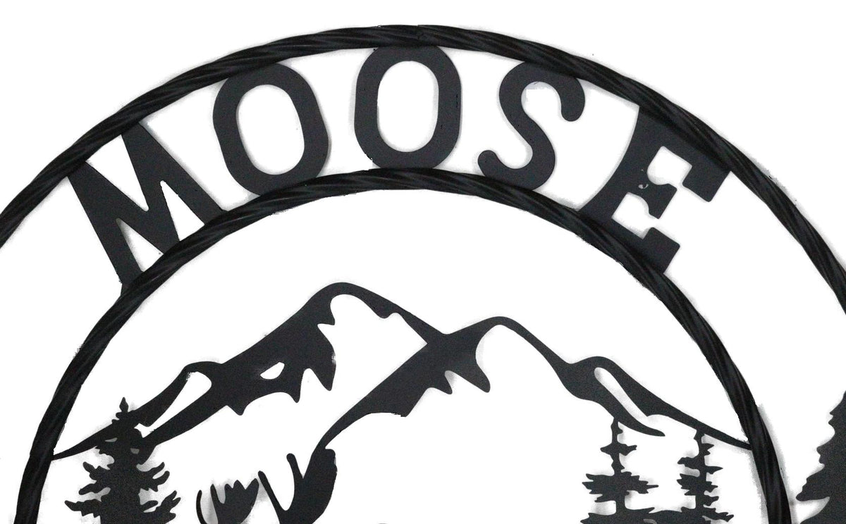 24" Rustic Western Moose Country By Mountains Pine Forest Metal Wall Circle Sign