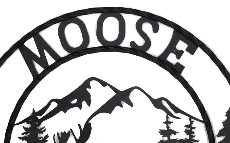 24" Rustic Western Moose Country By Mountains Pine Forest Metal Wall Circle Sign