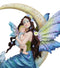 Crescent Moon Lullaby Mother Fairy in Blue Gown Embracing Her Child Baby Statue