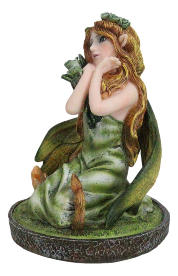 Kneeling Green Ivy Gaia Earth Fairy With Crystal Ball On Garden Small Figurine