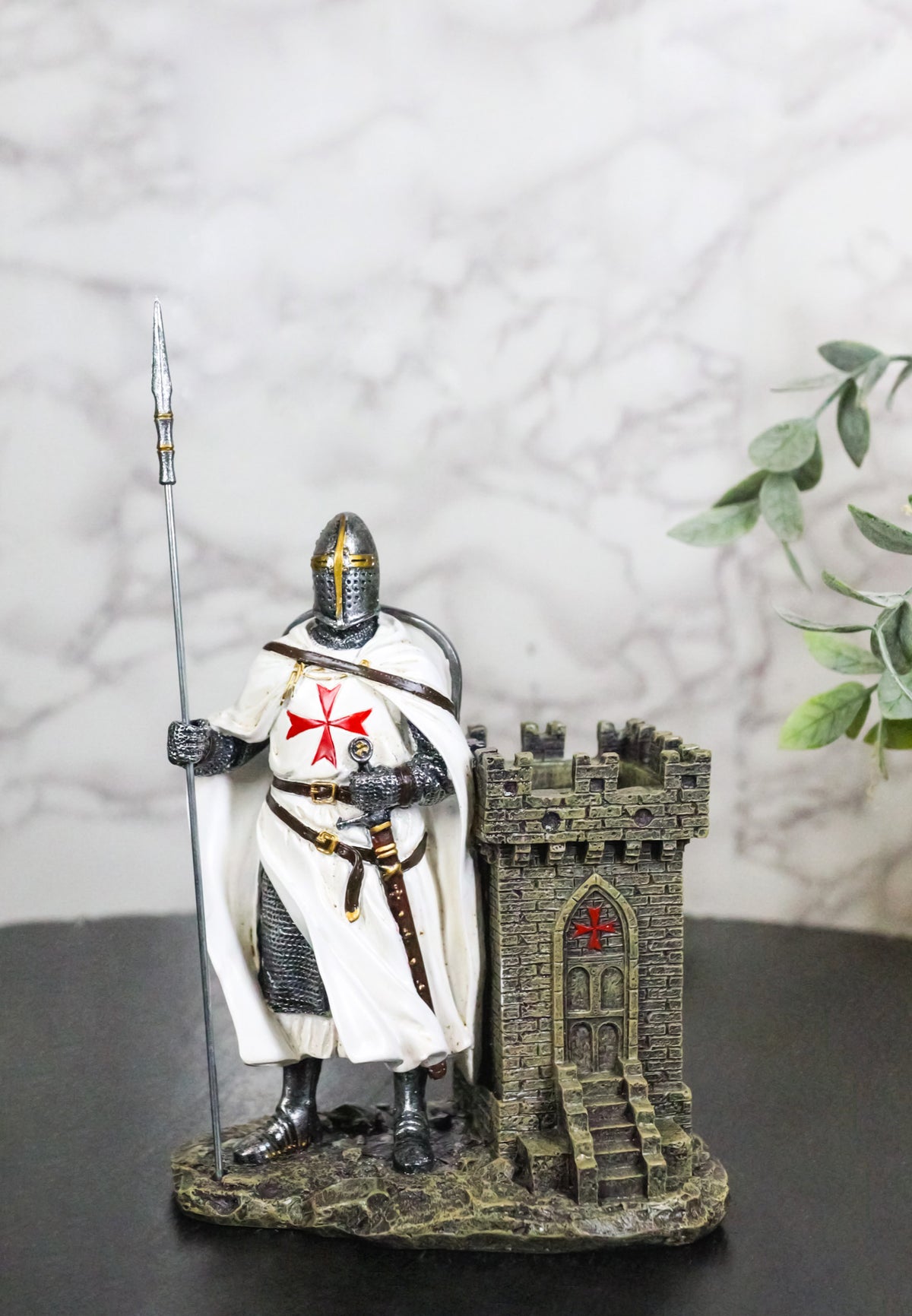 Ebros Templar Crusader Knight Castle Pen & Stationery Holder Figurine