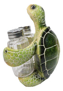 Marine Green Shell Sea Turtle Hugging Glass Salt Pepper Shakers Holder Figurine