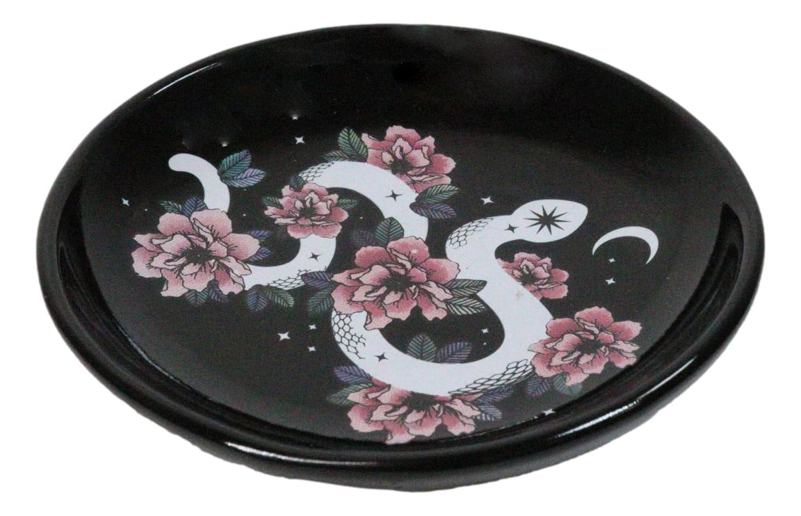 Ceramic Gothic Wicca Pink Floral Roses Serpentine Snake Apothecary Trinket Dish