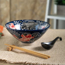 Red Koi Fishes Ceramic Ramen Rice Bowl With Soup Spoon Chopsticks And Rest Set