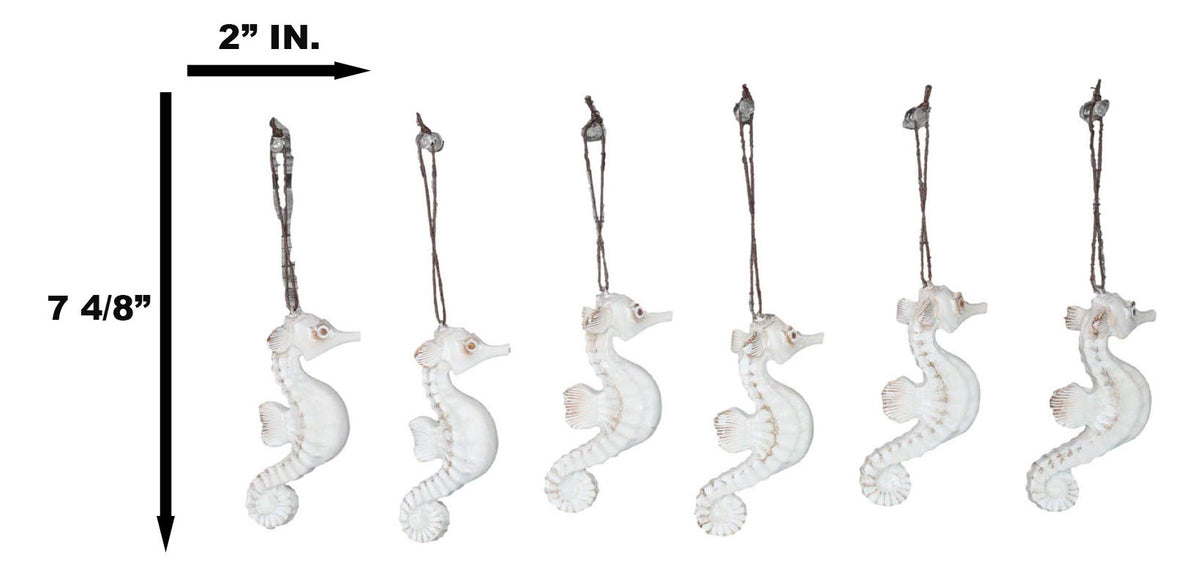 Set Of 6 Antique White Seahorses Ocean Marine Wall Hanging Decor Tree Ornaments