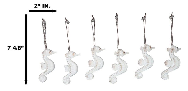 Set Of 6 Antique White Seahorses Ocean Marine Wall Hanging Decor Tree Ornaments