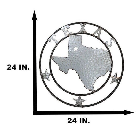 Large 24" Rustic Western Lone Star State Texas Galvanized Metal Wall Circle Sign