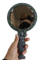 Wicca Triple Moon Spiral Goddess with Magical Ivy Leaves Sculptural Hand Mirror