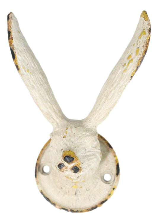 Pack Of 2 Antique White Pewter Cottage Bunny Rabbit Wall Coat Hat Leash Hooks