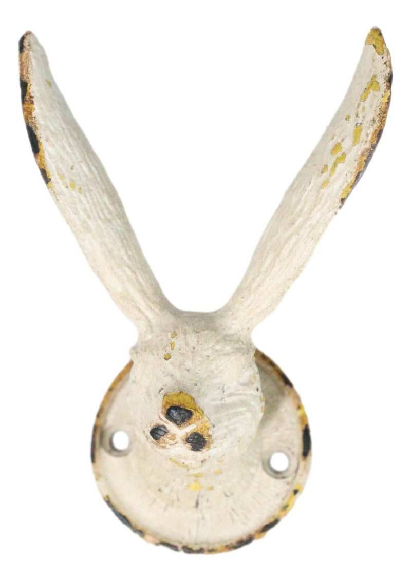 Pack Of 2 Antique White Pewter Cottage Bunny Rabbit Wall Coat Hat Leash Hooks