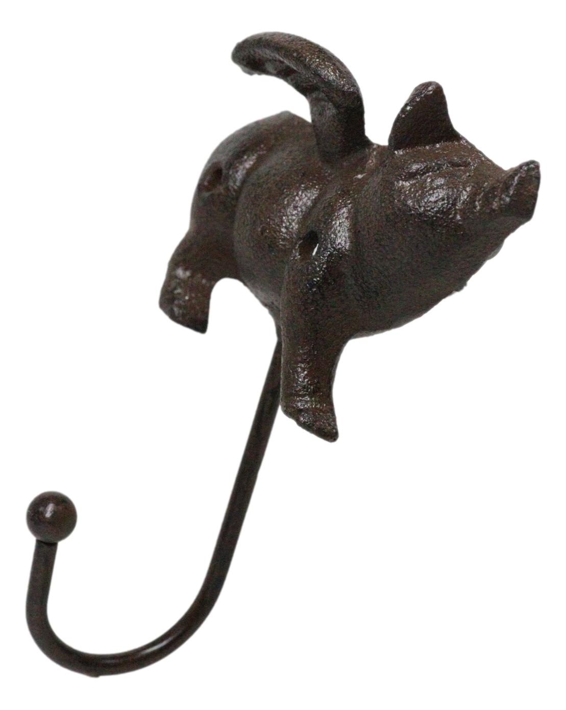 Set of 2 Cast Iron Rustic Country Flying Angel Pig Wall Hooks Coat Towel Hanger