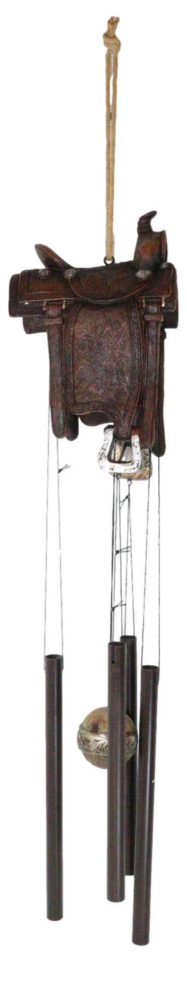 Western Country Cowboy Rustic Horse Saddle Decorative Wind Chime Garden Accent