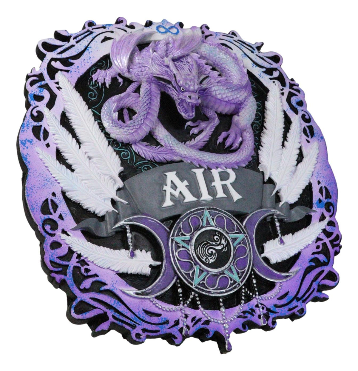 Elemental Air Nation Wind Purple Dragon White Feathers Triple Moon Wall Decor