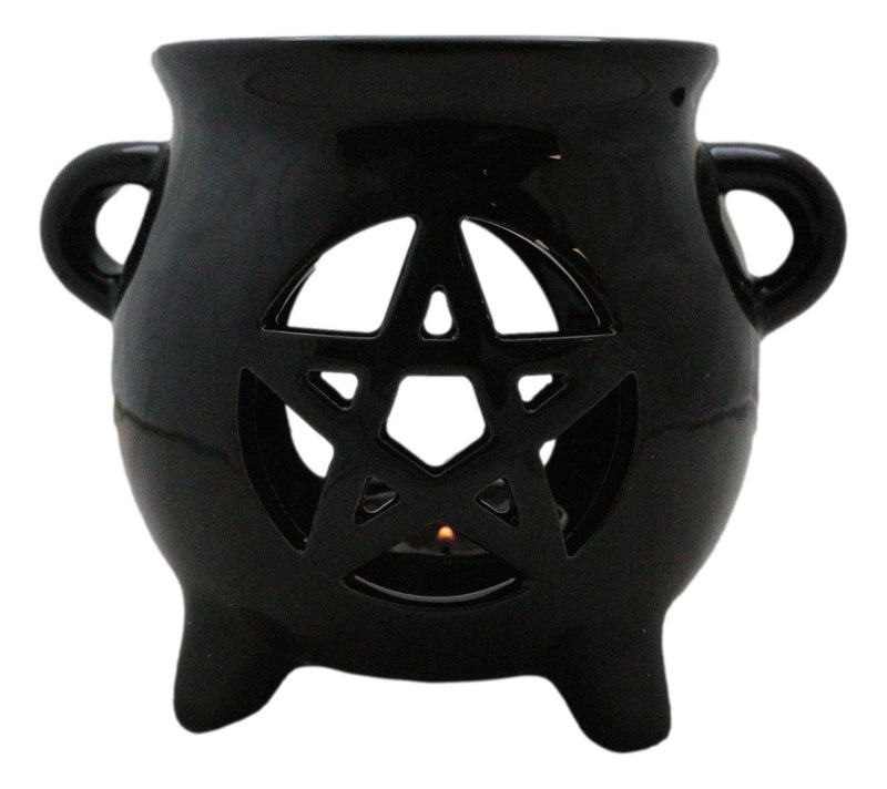 Wicca Witchcraft Pentagram Black Cauldron Essential Oil Warmer Candle Holder