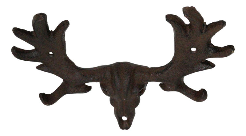 Cast Iron Western Rustic Bull Moose Head Wall Double Hooks For Keys Leashes Hats