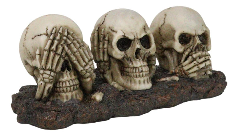 Ossuary Skeletons Gothic See Hear Speak No Evil Grinning Skulls Figurine 6.75"L