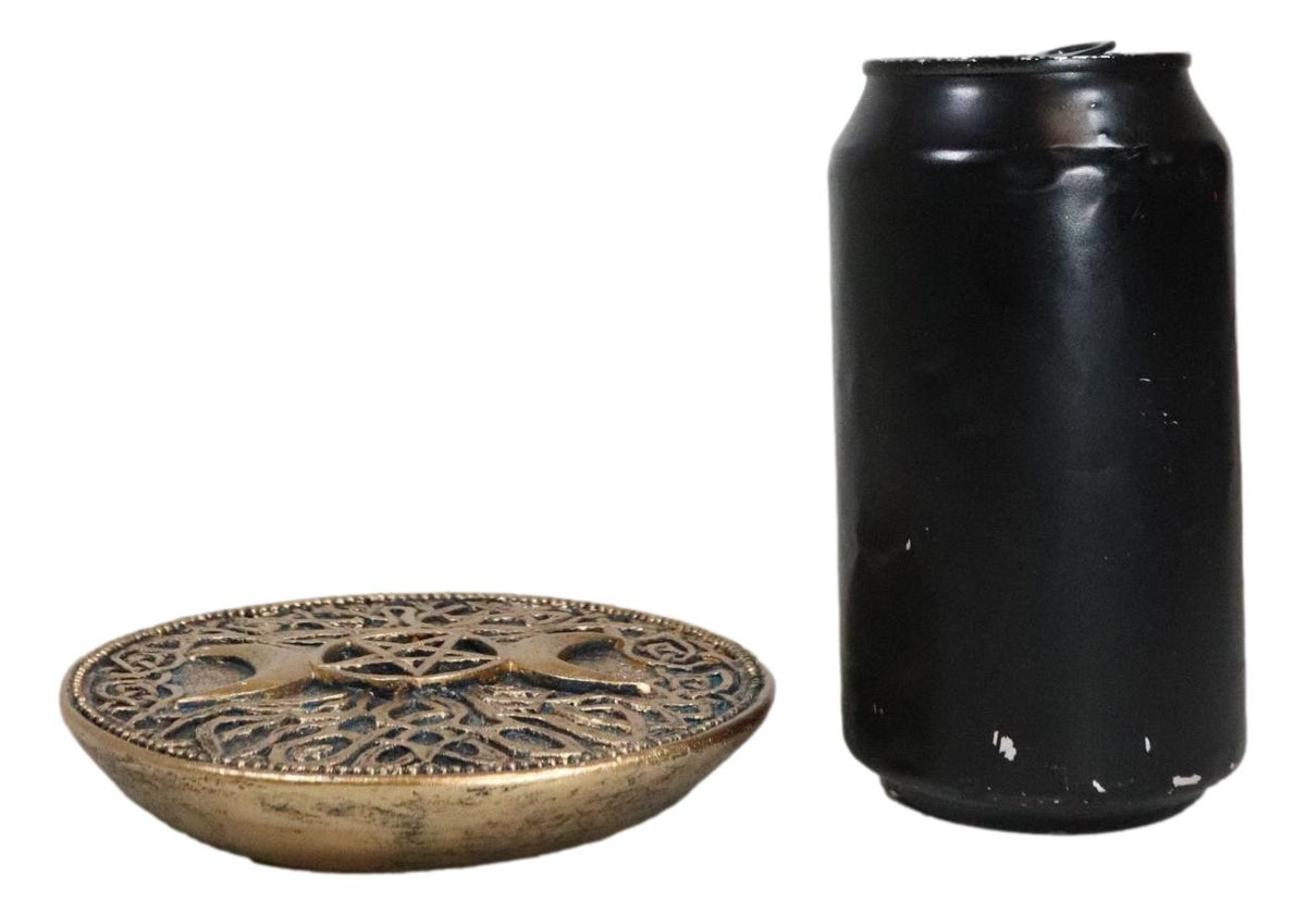 Wicca Sacred Knotwork Triple Moon Pentagram Round Incense Holder Burner