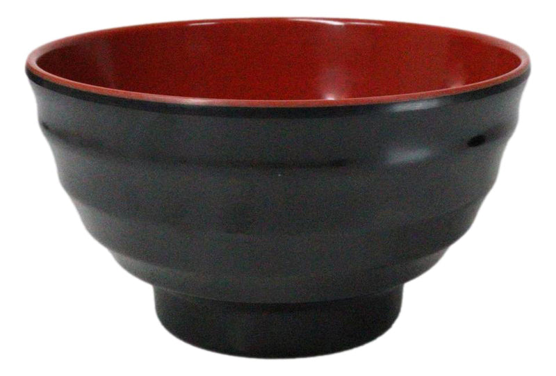 Set Of 6 Red And Black Round Ridged Body Soup Salad Rice Melamine Bowls 6.5"D