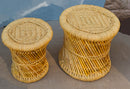 Set of 2 Rustic Western Hand Woven Bamboo Fibers and Natural Ropes Side Tables